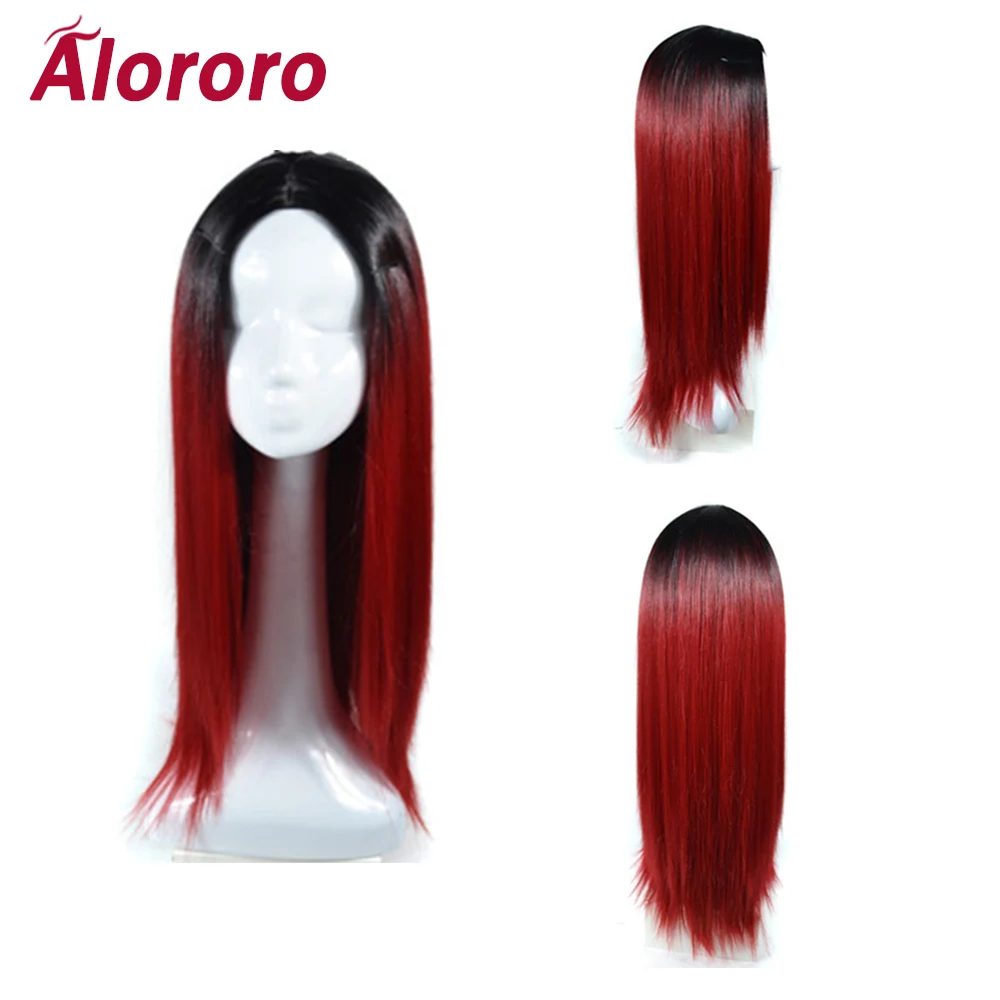 Alororo 26 inch Long Straight Synthetic Wigs Party Fashion White Red Gray High Temperature Wire Hair  Wigs for Women