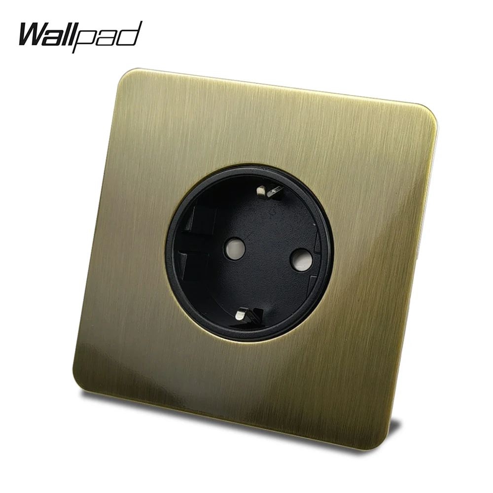 Wallpad EU Wall Socket Antique Brass Electrical Outlet Stainless Steel Panel German Schuko 4 Colors