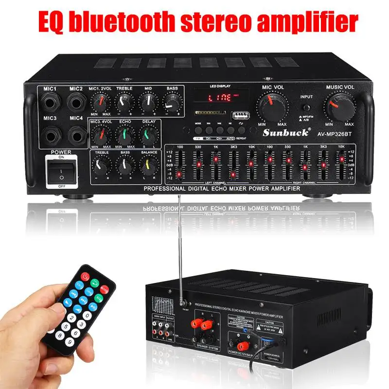 Bluetooth Mixer Audio for Home and Car, Mixer, Subwoofer, Stereo, Subwoofer, Power Audio, Mixagem, USB, SD com controle remoto