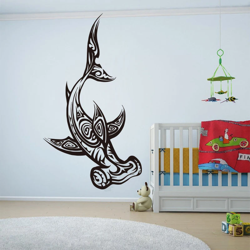 Huge Tattoo hammerhead shark Fish Wall Sticker Bathroom Washroom Shark Ocean Animal Sea Fish Wall Decal Kids Room Office Vinyl
