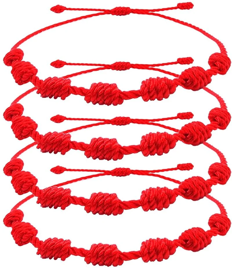 4pcs/set Handmade 7 Knots Red String Bracelet For Protection Lucky Amulet And Friendship Braid Rope Wristband Jewelry Wholesale