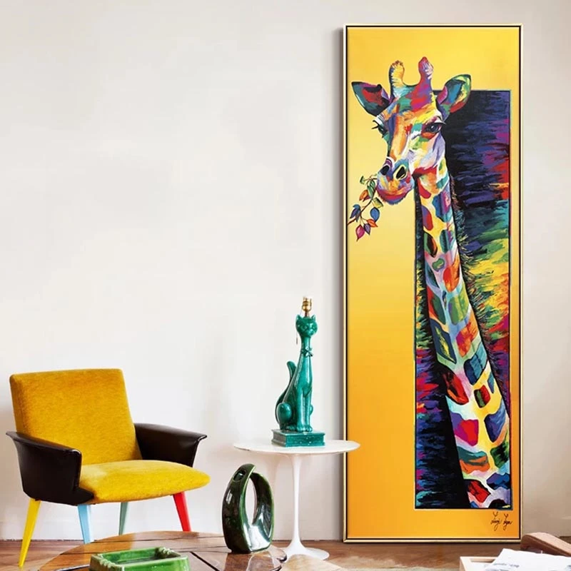 

Colored Giraffe Canvas Poster Minimalist Art Canvas Painting Animal Wall Picture Print Modern Children Living Room Decoration