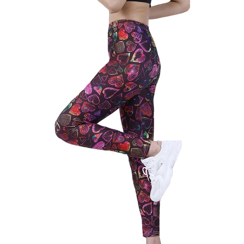 

CHSDCSI Workout Leggings Elastic Gym Red Colorful Love Printing Sports Leggins Fashion Women Pants Summer High Waist Soft