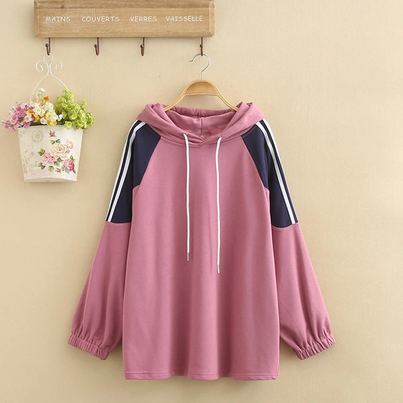 Casual Color Matching Hooded Sweater for Women, Large Size, 5XL, 6XL, 7XL, 8XL, bust, 132cm, New Fashion, Autumn