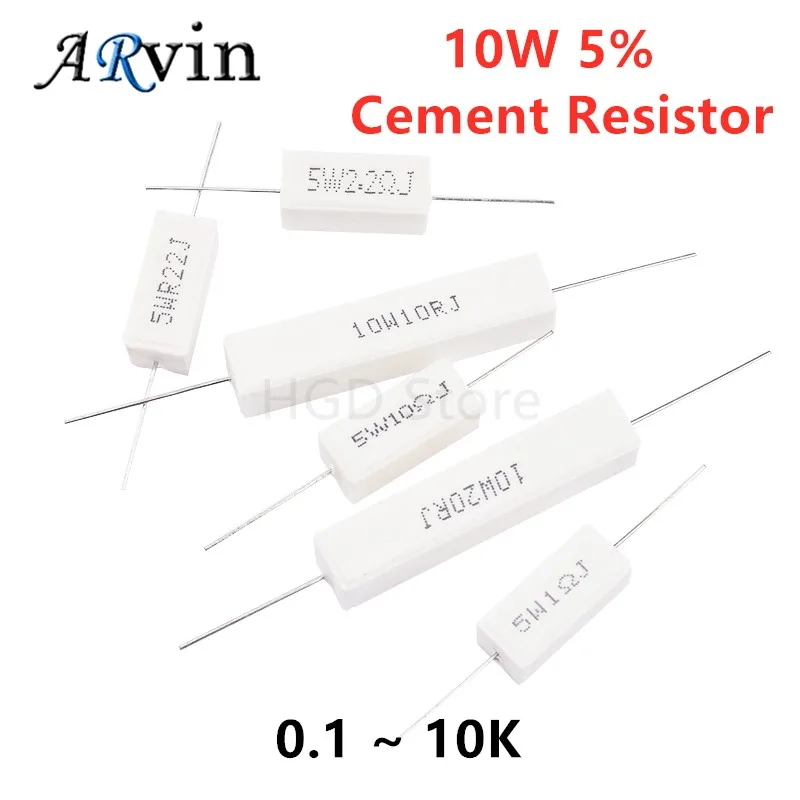 10pcs 10W 5% Cement Resistor Power Resistance 0.1 ~ 10K 0.1R 0.5R 10R 50R 0.22 0.33 0.5 1 2 5 8 10 15 20 25 30 100 1K 2K 3K ohm