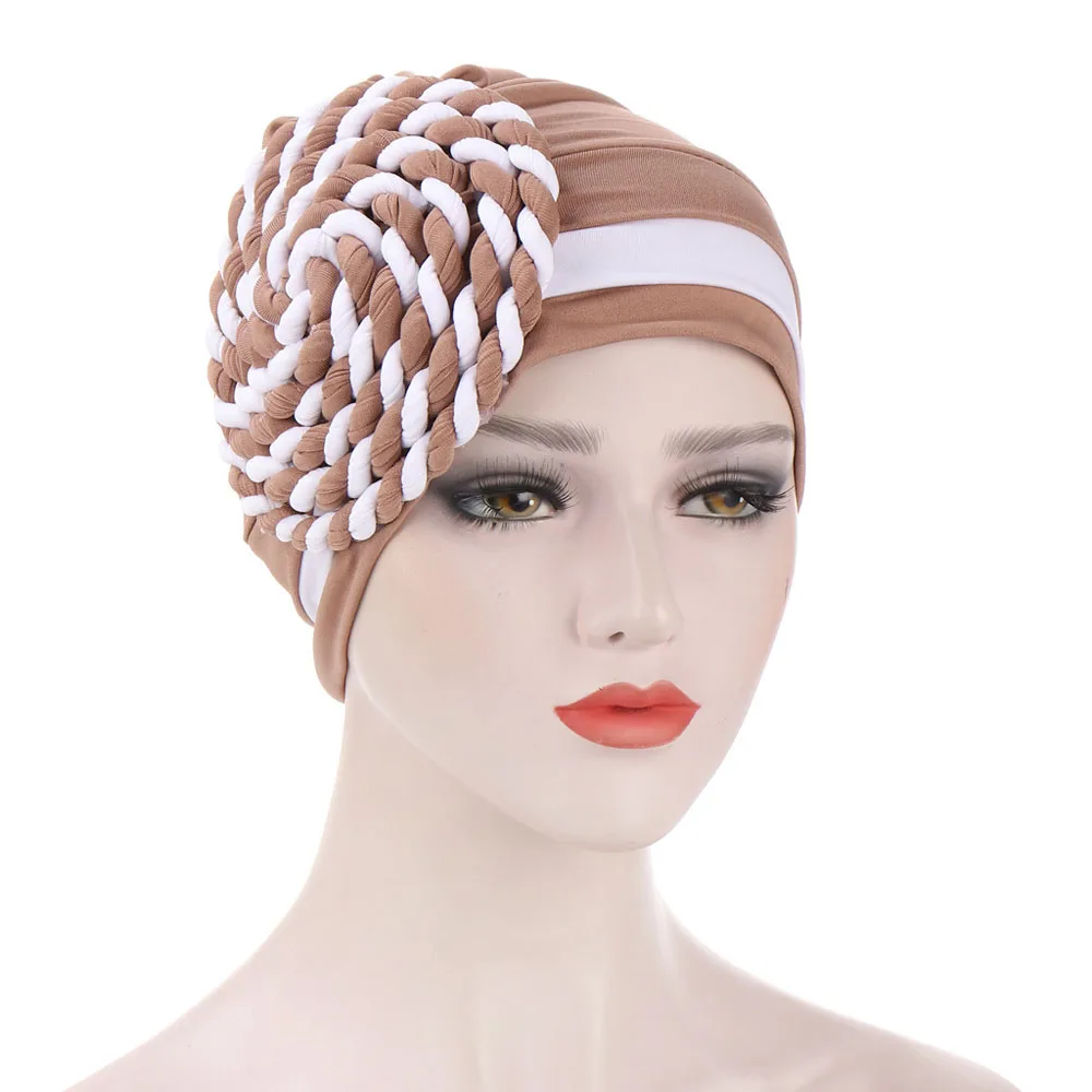 2024 Trendy Braids Turban Bonnet Arab Wrap Head Scarf Ready to Wear Hijab Hat Muslim Headdress Woman Inner Hijab Turbante Mujer