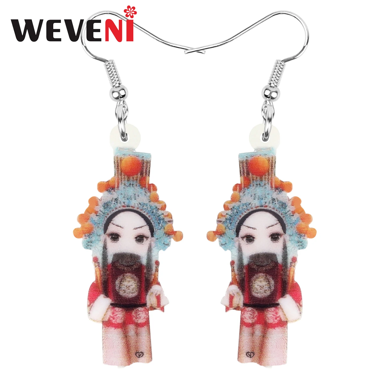 WEVENI Acrylic Chinese Beijing Opera Figure Earrings Long Cute Ainme Dangle Drop Jewelry For Women Kid Classic Gift Decoration