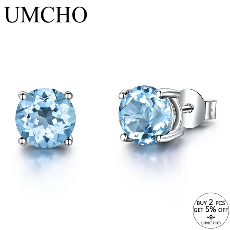 UMCHO 925 Sterling Silver Blue Topaz Romantic Earrings for Women\'s  Wedding Engagement Anniversary Party Gift Fine Jewelry