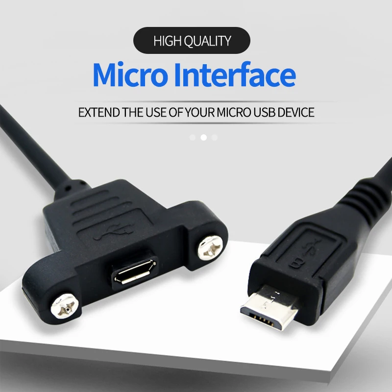 Micro usb Male to Female Cable Extension Cold With Screw Holes High Quality Black Cable 0.3m 0.5m  1m 1.5m 3m 5m