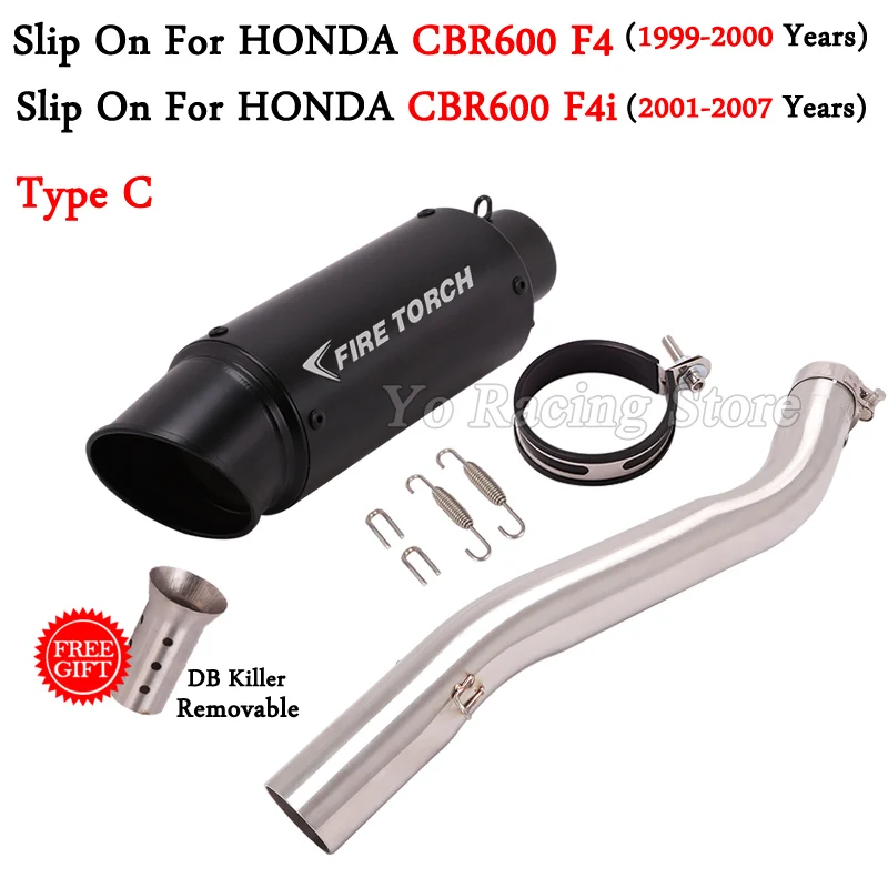 Slip On For Honda CBR600 F4 1999-2001 CBR600 F4i 2001-2007 Motorcycle Exhaust Escape Modified Middle Link Pipe Muffler Motocross