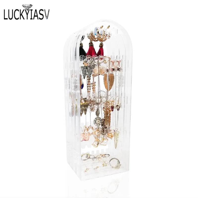 120/180/240/360holes Plastic Clear Earrings Studs Display Rack Folding Screen Earring Jewelry Display Stand Holder Storage Box