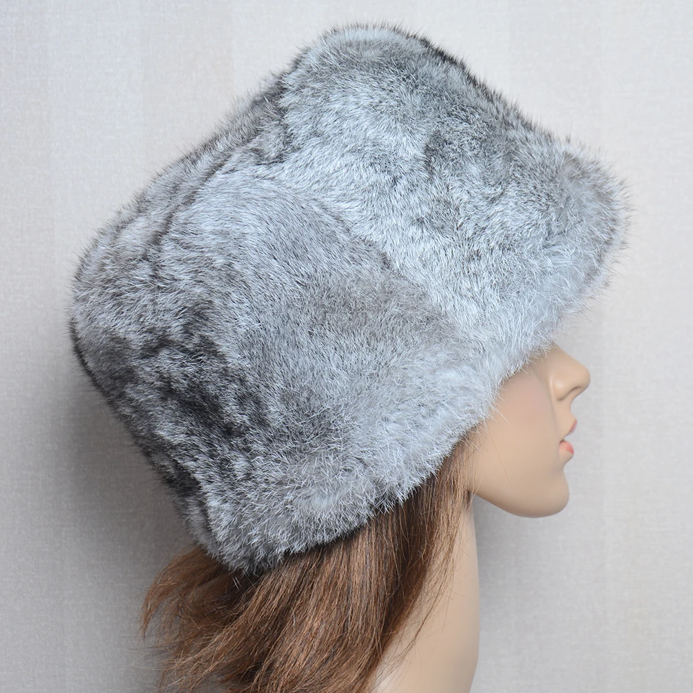 2024 New Fashion Russian Women Real Natural Rabbit Fur Bomber Hats Winter Lady Warm Fluffy Rabbit Fur Hat Good Quality Fur Caps