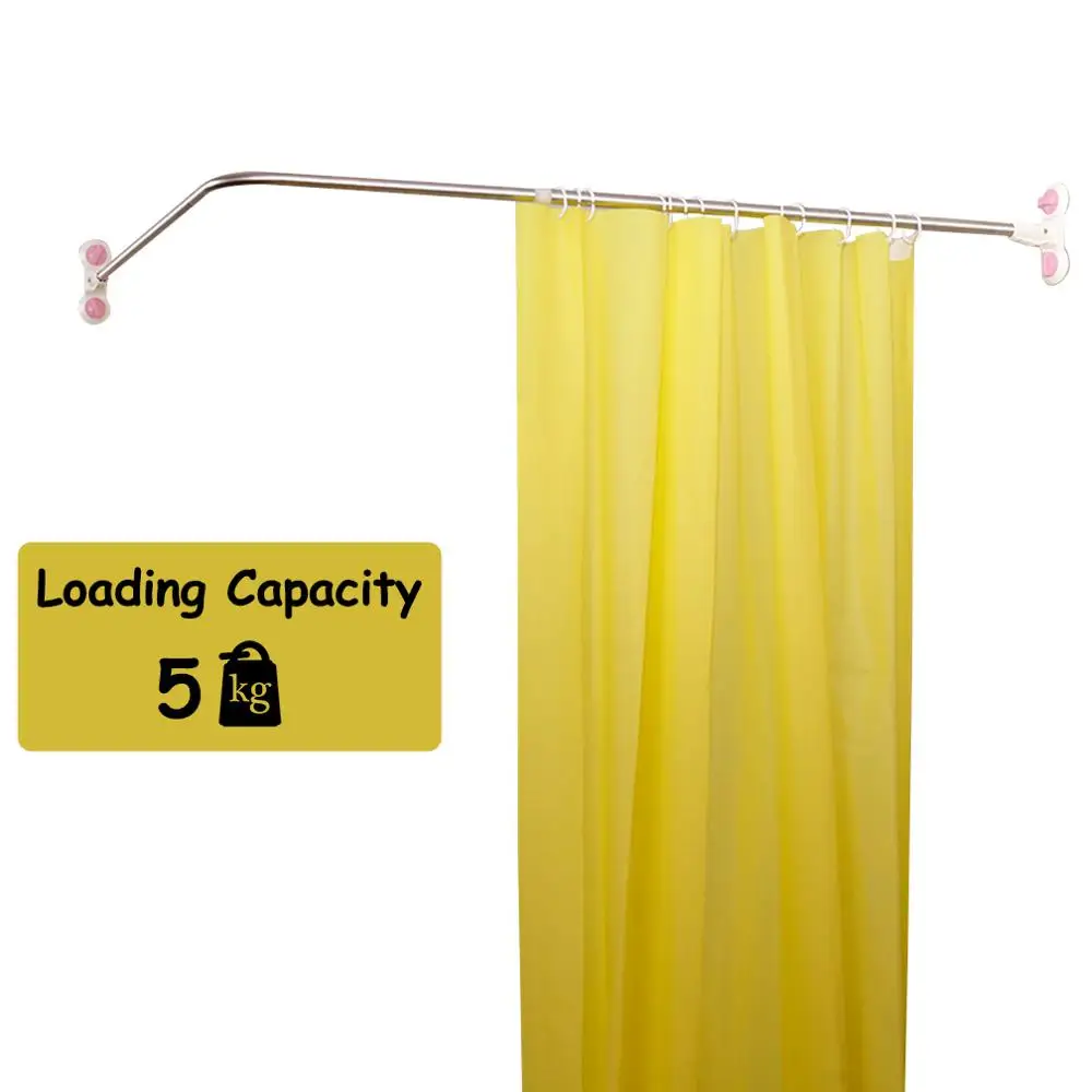 L-Shaped Shower Curtain Rod Suction Cup Corner Shower Curtain Rail Rod Well Loaded Extendable 40.15\'\' x (46.46\'\'-70.87\'\')