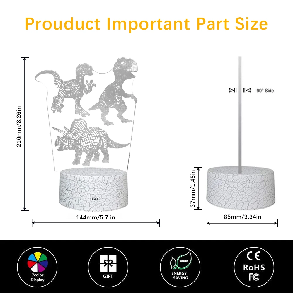 3D Dinosaur LED Night Light For Child Bedroom Decor 16 Changing Colour Touch Remote Control LED Table Desk Lamp Creative Gift 30