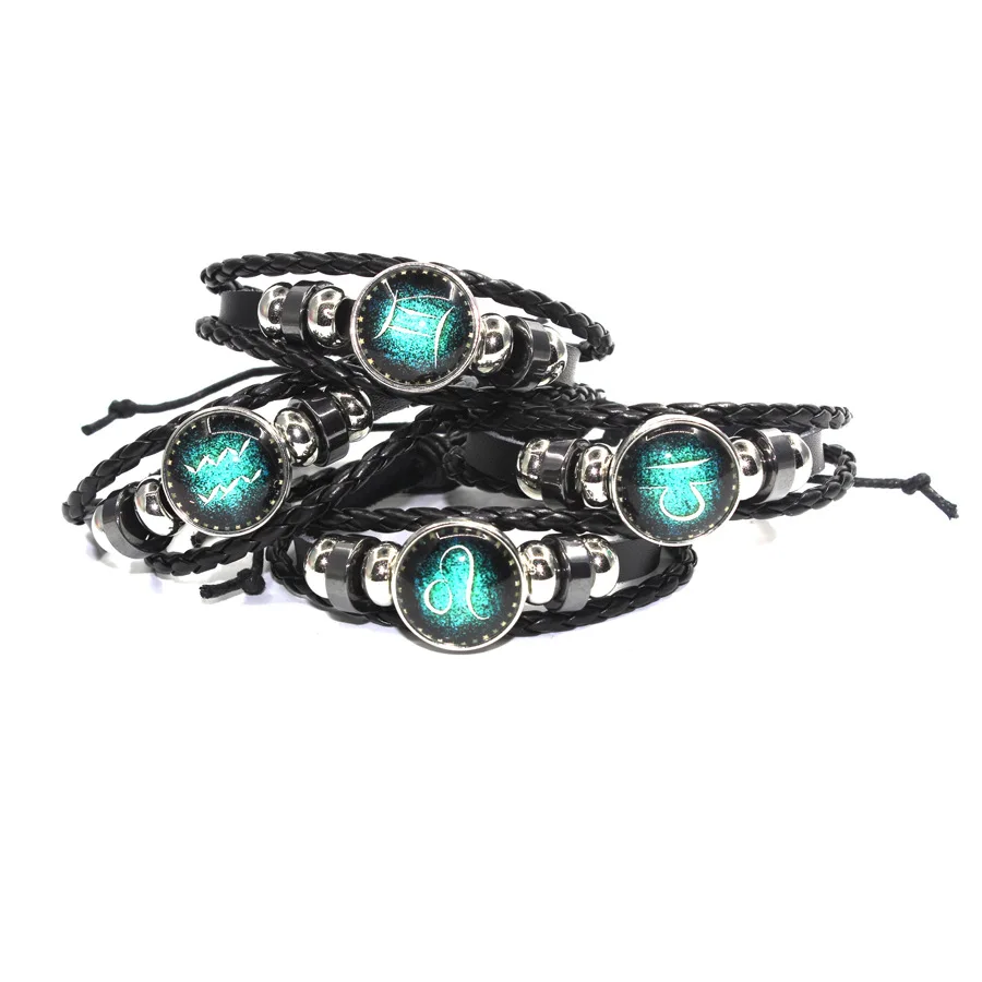 Fashion Leather Beaded 12 Constellation Bracelets Hot Time GS Handmade Braided Bracelet for Couple Christmas Gifts