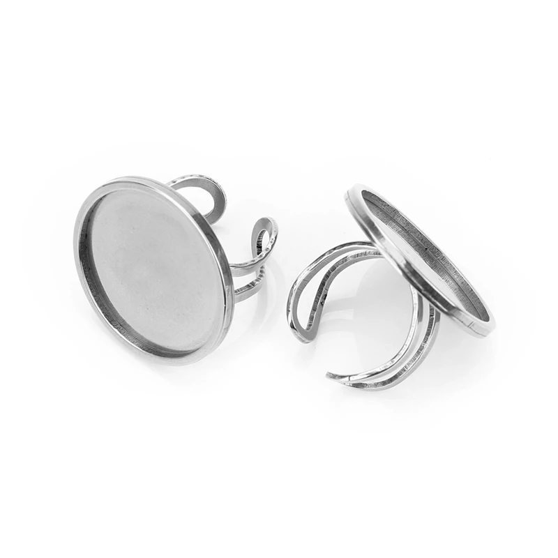 2Pcs Stainless Steel Open Ring Settings Cabochon Base Fashion Diy Jewelry Adjustable Diy Jewelry Making Findings