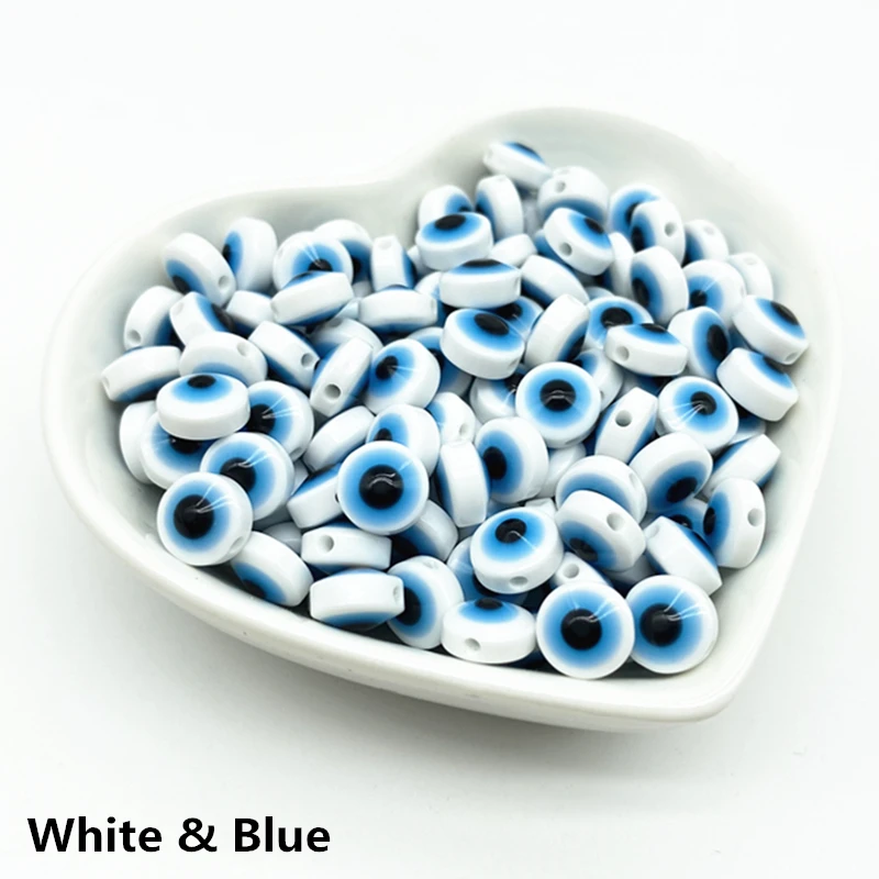 50 pcs 6/8/10mm Oval Beads Evil Eye Resin Spacer  for Jewelry Making Bracelet DIY #ZZ04