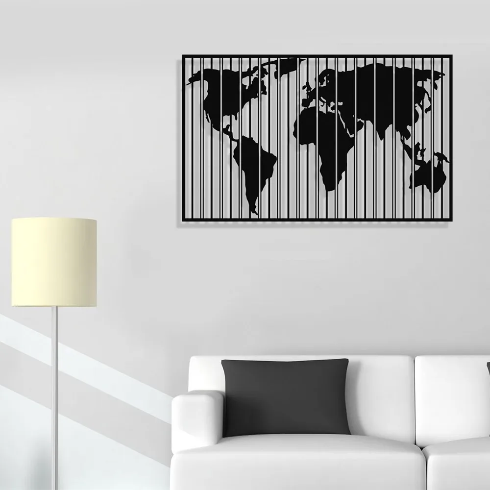 MIGNATIS World Map Vertical Stripes Metal Wall Decor - Kitchen Wall Decor, Office, Wall Decorations for Living Room