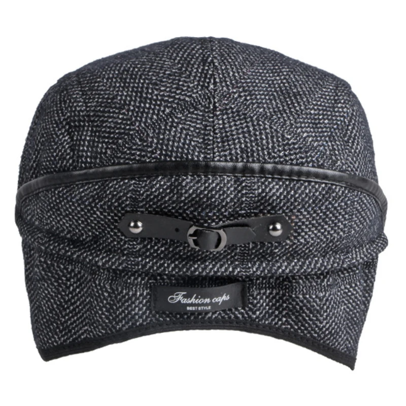 HT3718 Beret Cap Men Autumn Winter Hat Plaid Earflap Flat Cap Vintage Cap for Men Artist Painter Beret Hat Men Beret