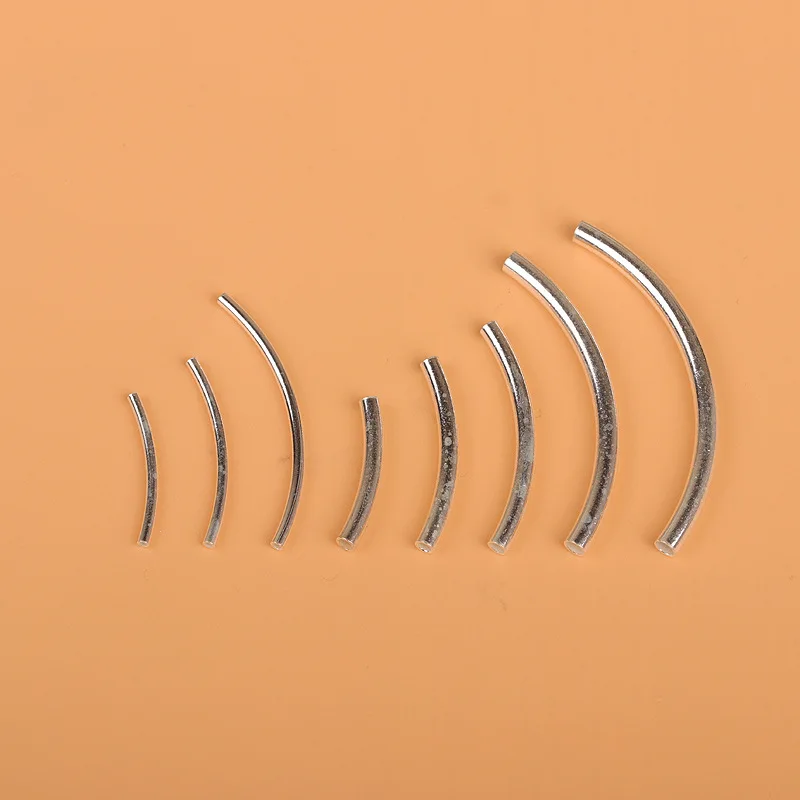 Genuine Real Pure Solid 925 Sterling Silver Curved Tube Silver Long Beads Connector Bracelet Necklace Jewelry Making Findings