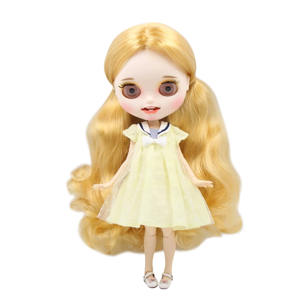 

Fortune Days 1/6 bjd joint body white skin new matte face smail face soft curly hair with eyebrows Lip gloss SD gift toy