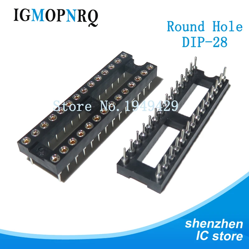 5pcs Round Hole 28 Pins 2.54MM DIP IC Sockets Adaptor Solder Type 28 PIN 2.54 DIP-28 IC Connector New