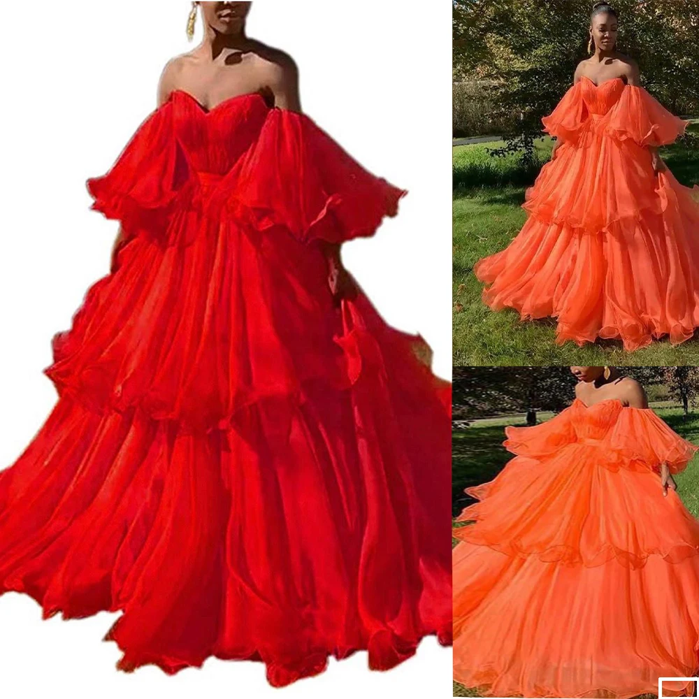 

Elegant Evening Dresses Sweetheart Lace Tulle Ruffle Ball Gown Prom Gowns Custom Made Sweep Train Party Special Occasion Dress