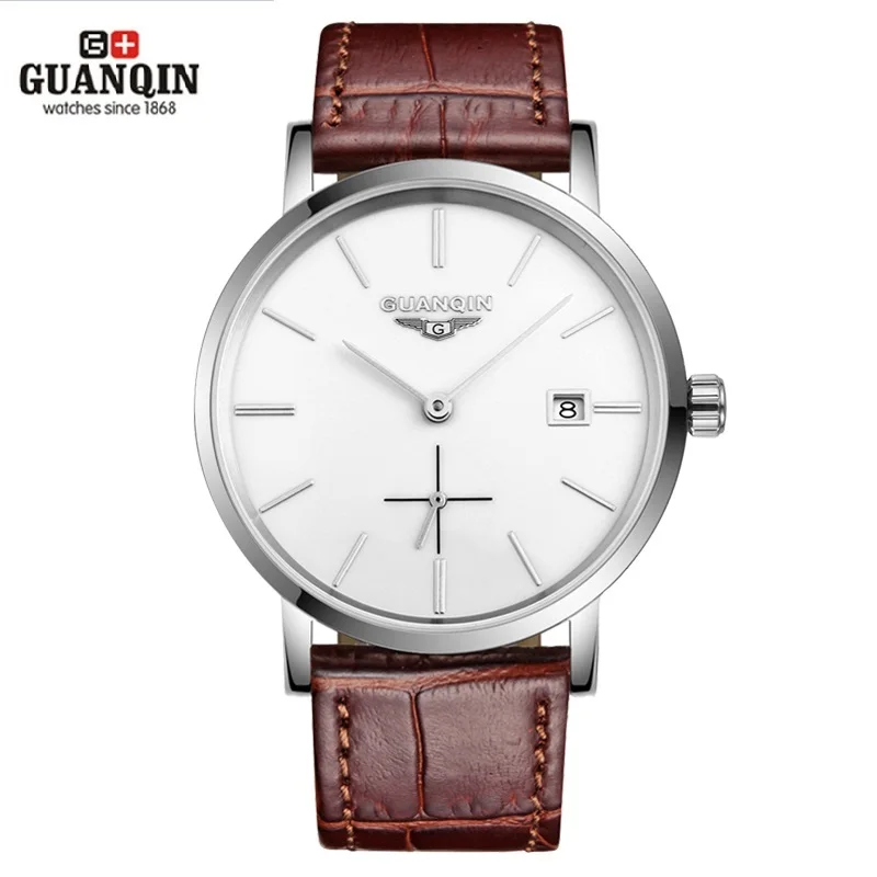 

New GUANQIN Men Mechanical Watches 10mm Ultra Thin Leather Watches Luxury Brand Man Watch 30m Waterproof Calendar Wristwatches
