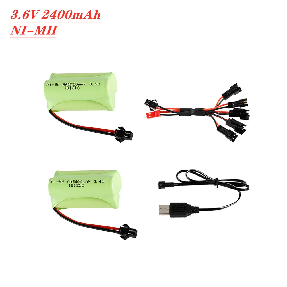 2-5Pcs Ni-MH AA 2400MAh 3.6V ชาร์จแบตเตอรี่ Pack และ3.6V USB Charger สำหรับ Mainan Mobil Rc ถังรถไฟหุ่นยนต์เรือปืนอะไหล่