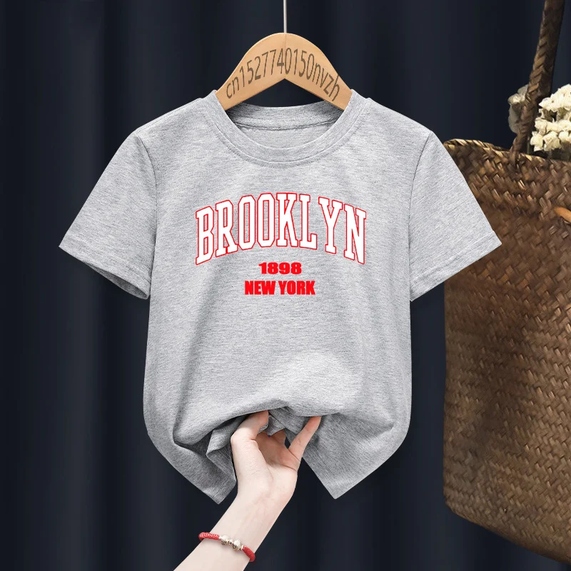 Brooklyn 1898 New York Boy Girl T-shirts Kid Children Letter Clothes Baby Black Harajuku Kawaii Tops Gift Present ,Drop Ship