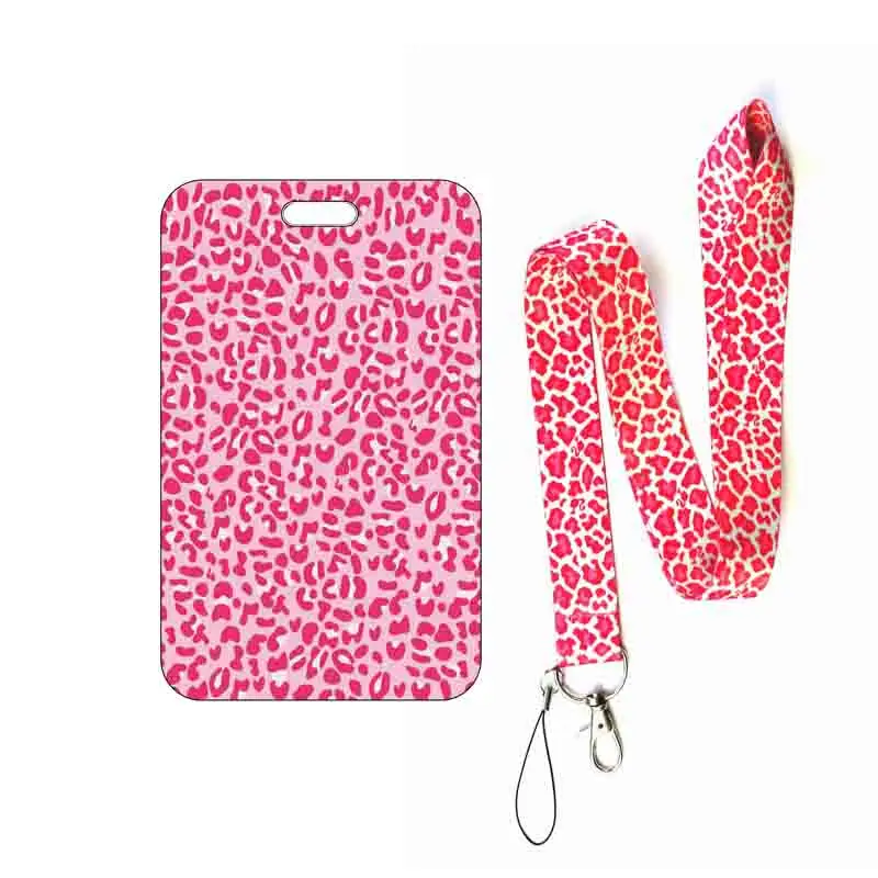 Beautiful Butterfly Leopard Print Bank Card Holder Women ID Card Cover Girls Badge Holders with Lanyard Necktie Wholesale Custom