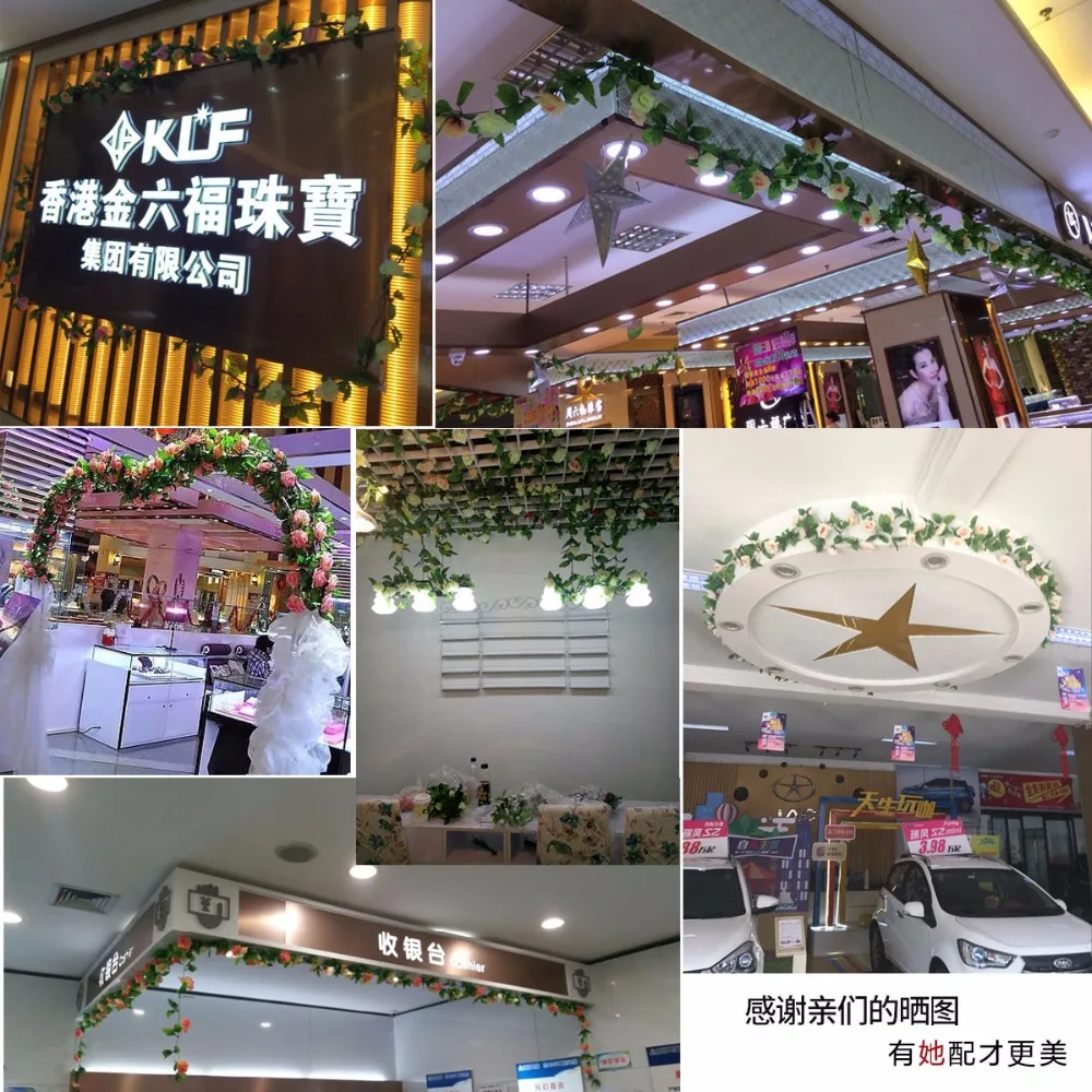 235ซม.กุหลาบประดิษฐ์ดอกไม้ผ้าไหม Ivy Vines สีเขียว Garland งานแต่งงานสวนคริสต์มาสสาขาตกแต่งแขวนผนังหวาย
