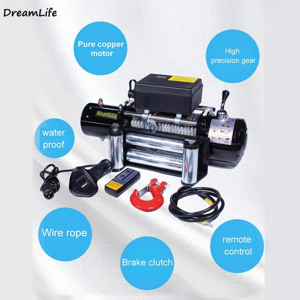 4000lbs Electric Recovery Winch Kit ATV Trailer Truck Car DC 12V Remote Control Hoist Winch Block Mud Rescue Beach Hauling Tool