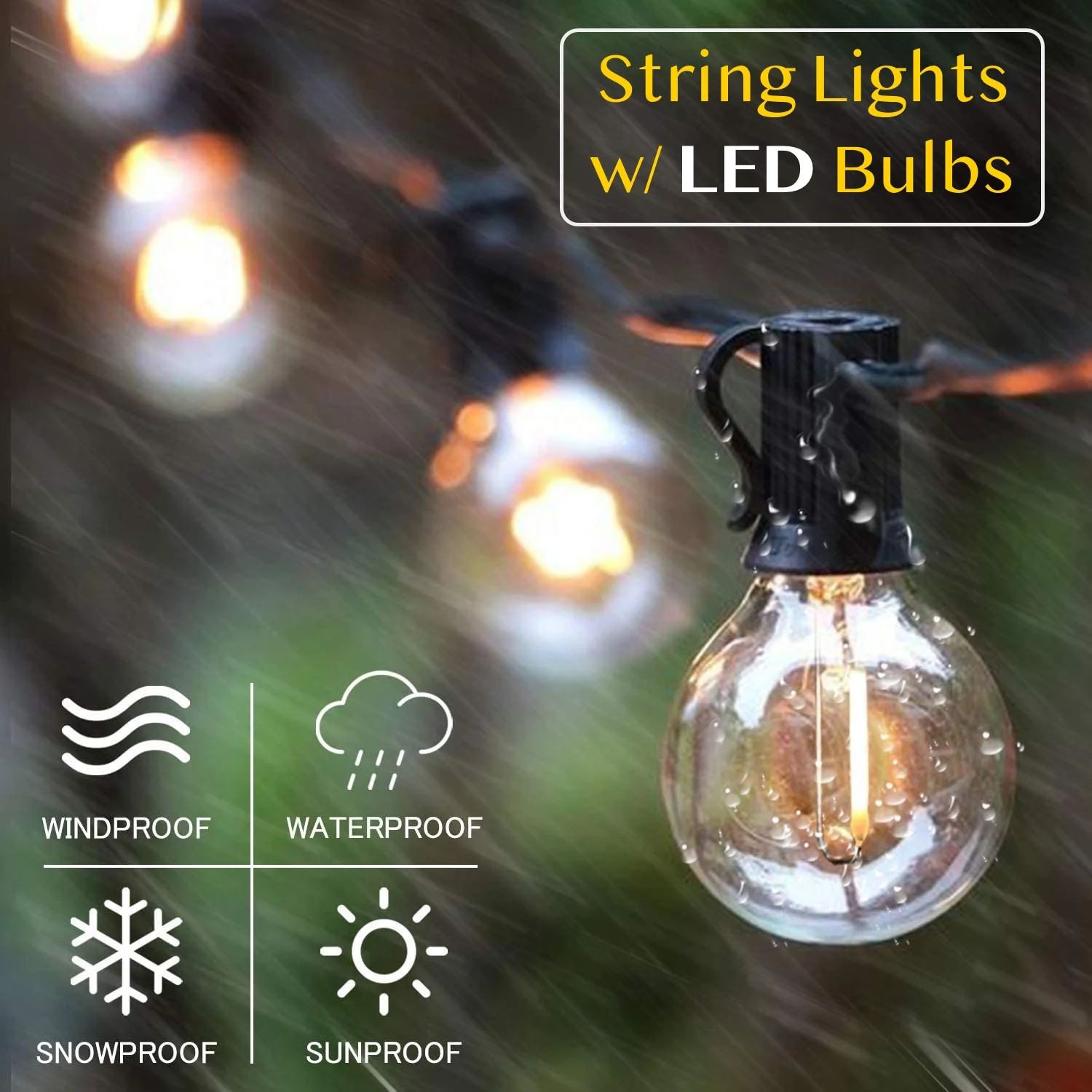 

Globe Outdoor LED String Lights 7.6 Meters Patio Lights with 25 PCS LED Bulbs Waterproof Commercial Hanging Lights for Backyard