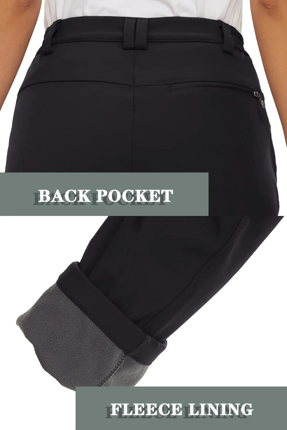 TACVASEN Women's Warm Fleece Lined Windproof Waterproof Shell Pants Soft Work Pants Outdoor Hiking Ski Trousers with Zip Pockets