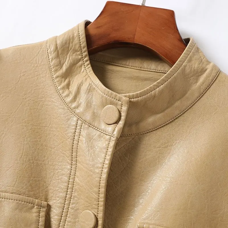 Blouson d'hiver en Faux cuir pour femme, coupe-vent, décontracté, à la mode, élégant, en cuir de mouton, automne, 2021