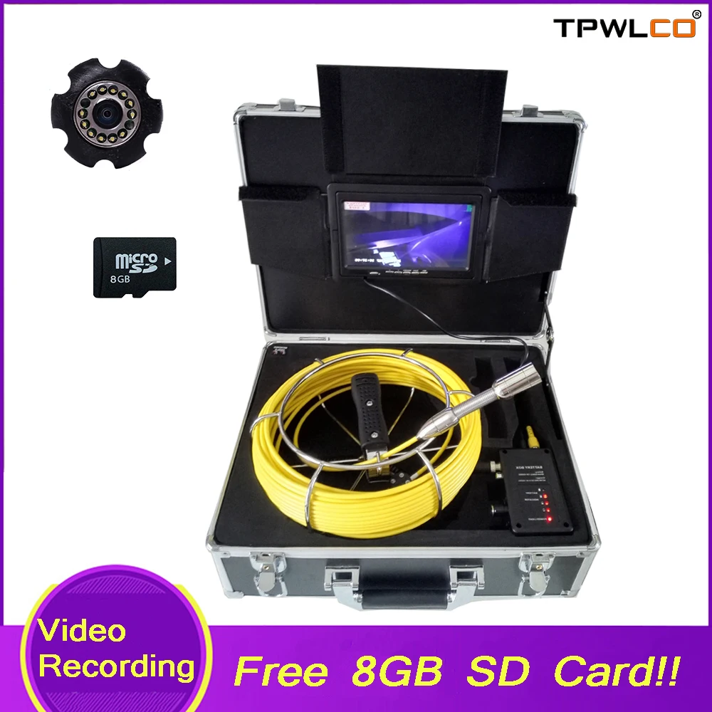 

7inch Waterproof Pipe Inspection Video Camera Drain Sewer Pipeline Industrial Endoscope System 20-50m Cable 23mm With 12PCS LEDS