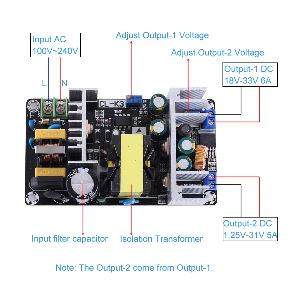 AC-DC Voltage Converter Isolation Switch Power Supply Module 110V 220V 265V to 12V 24V 36V Adjustable Buck Step Down Module