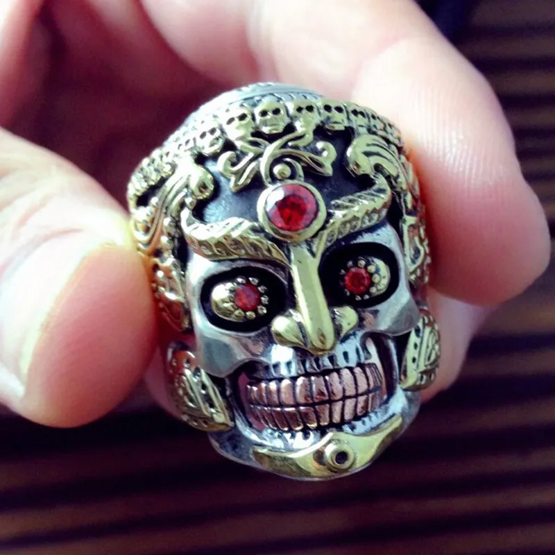 BOCAI NEW S925 Silver Retro Domineering Punk Skull Ring For Men Personality Gift