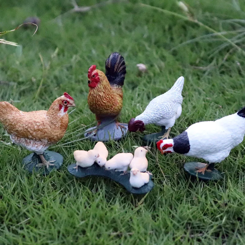 Oenux Simulation Cute Poultry Farm Animals Model Duck Goose Hen Chicken Cow Pig Miniature Action Figures Toy Xmas Gift For Kids