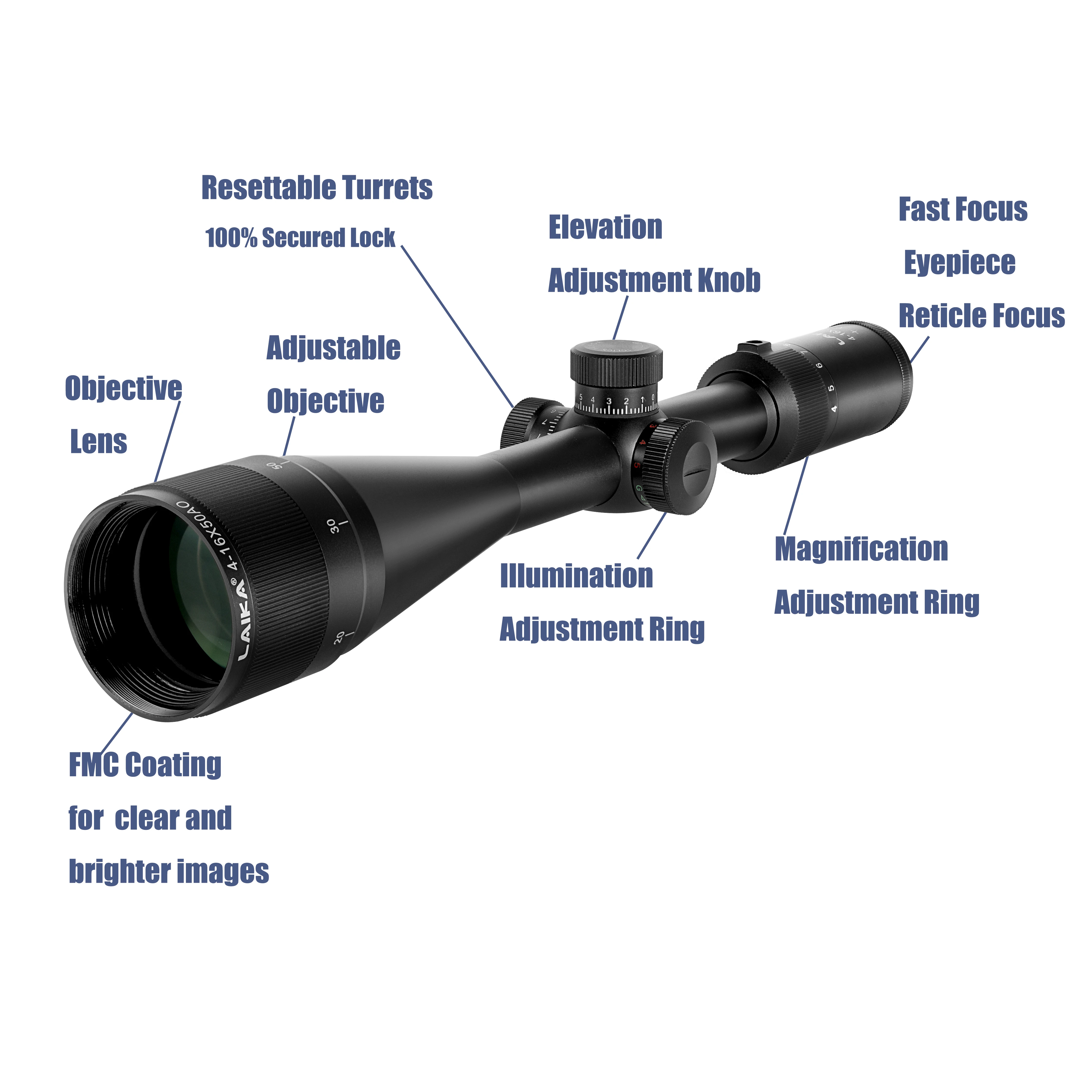 LAIKA4-16X50Hunting Rifle Scope Red&Green Illuminated/Gun Scope with Free Mount/Fully Multi-Coated Lens