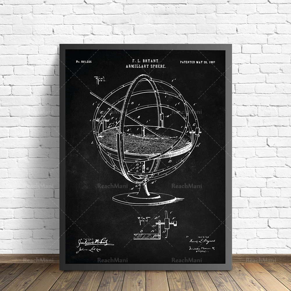 Astronomy Patent Set of 3, Planetarium, Solar System Armillary Sphere Tellurian Astronomical Globe,