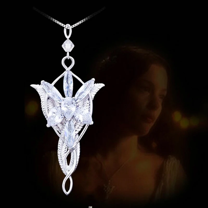 Fashion Zircon Silver Color Evenstar Arwen Necklaces Copper Pendant Long Chain The Lord Film Jewelry Crystal Shinning Necklace