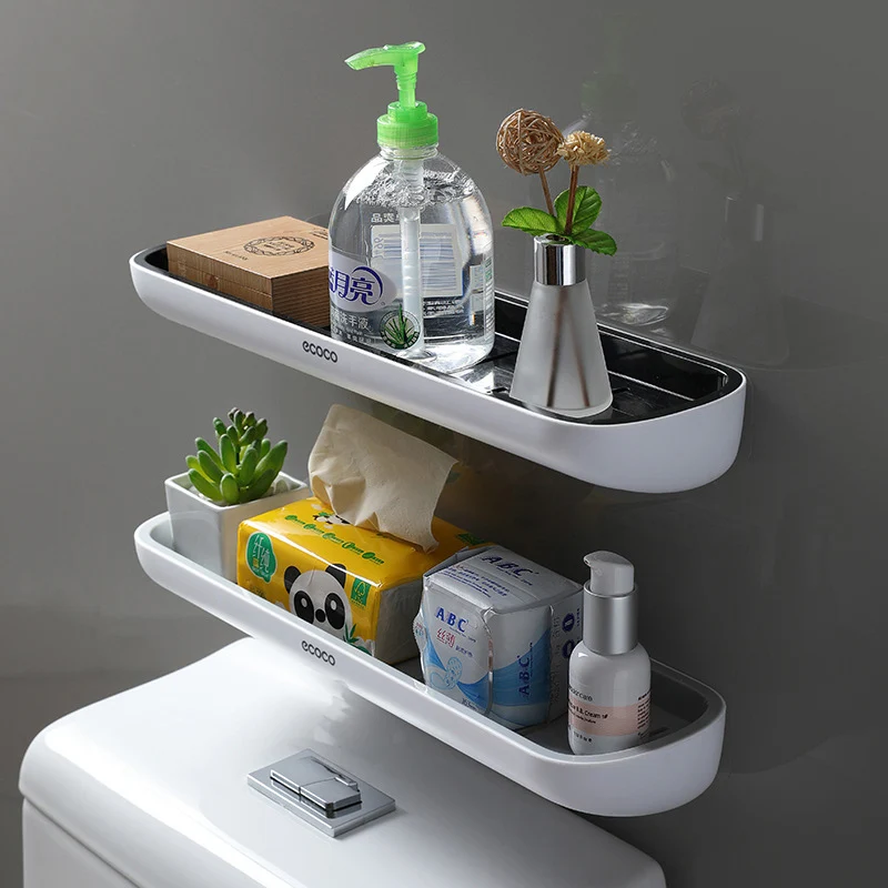 

Bathroom Shelf No Drill Toilet Organizer Wall Mounted Shampoo Spices Shower Storage Rack Holder Bathroom Kitchen Accessories