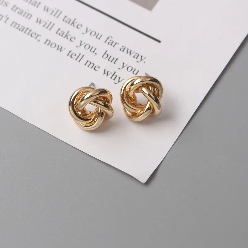 Tiny Metal Stud Earrings for Women Gold Color Twist Round Earrings Small Unusual Earrings Boucles D'Orailles Fashion - detail 9
