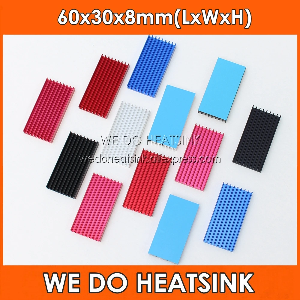 WE DO HEATSINK Silver / Black 60mm x 30mm x 8mm Aluminum Heatsinks IC Radiator 60x30x8mm With Thermal Adhesive Tape Applied