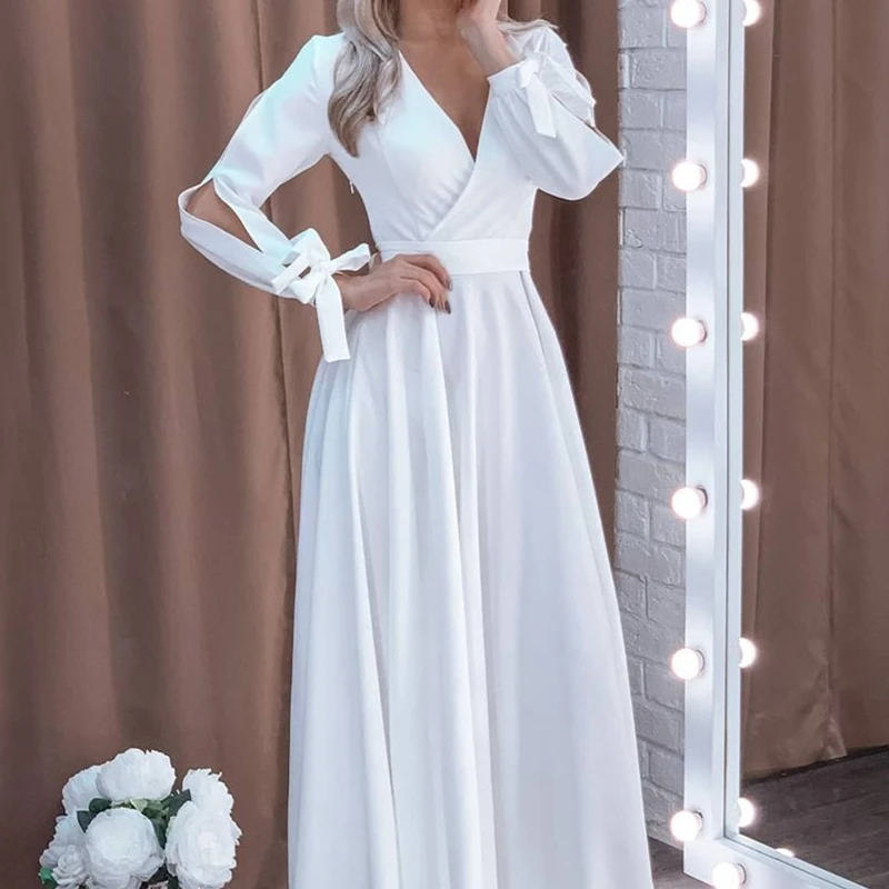 Robe De mariée Vintage à manches longues, ligne a, longueur au sol, en mousseline De soie, à plis, magnifique, pour femmes, bon marché