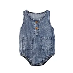 Baby Casual Strampler Jungen Unisex Kinder Mädchen Overalls Neugeborenen Kleidung Denim Baby Jungen Ärmelloses Strampler Lose einteilige Overalls