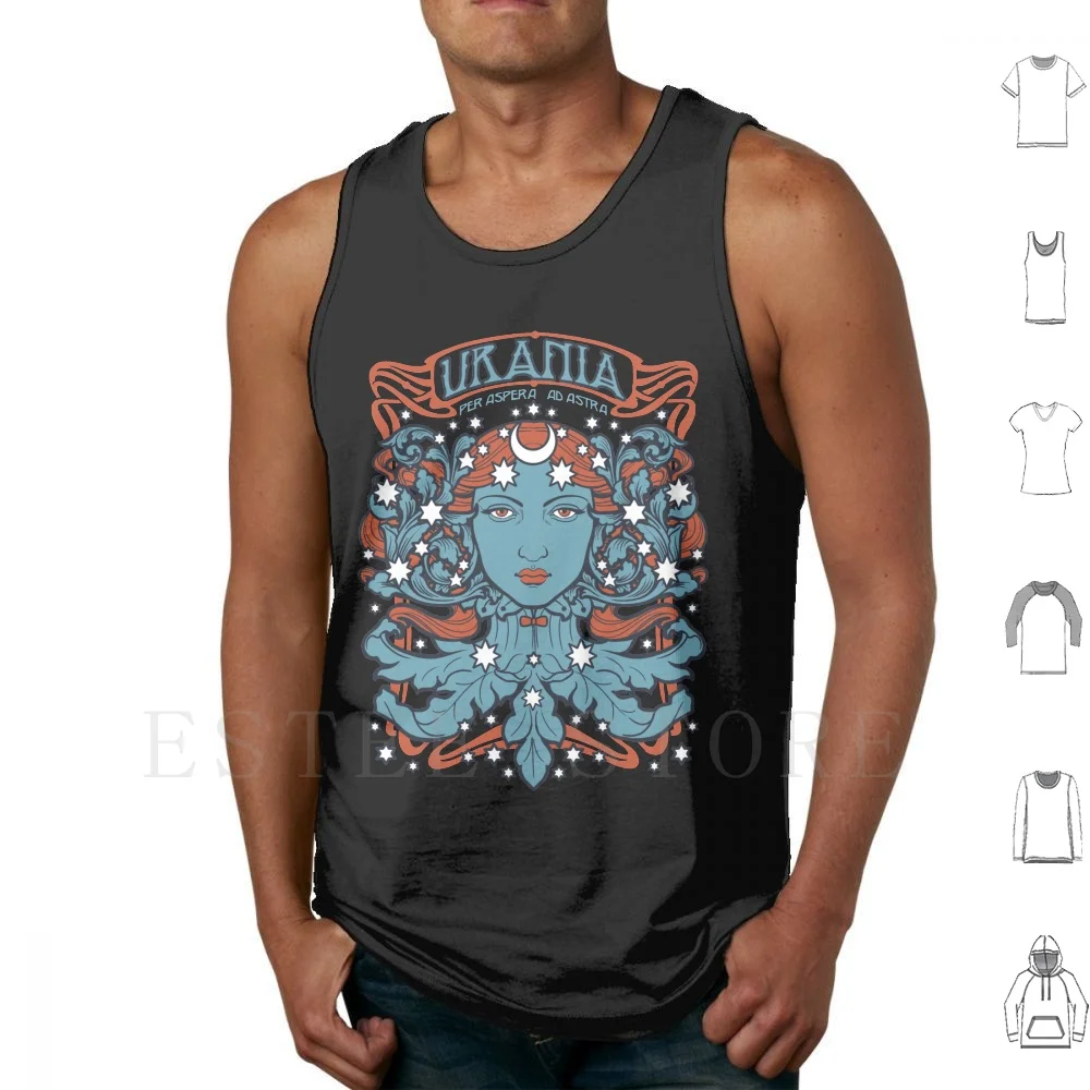 Urania-Per Aspera Ad Astra camisetas sin mangas chaleco sin mangas Urania Muses arte griego Nouveau Dollmaker Gig banda de música estrellas Luna