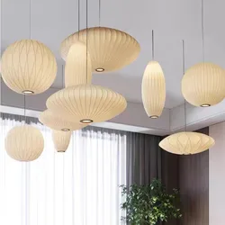 Simple lantern pendant light White silk lamp design Room Clothing Shop Tatami Japanese Paper Chandelier